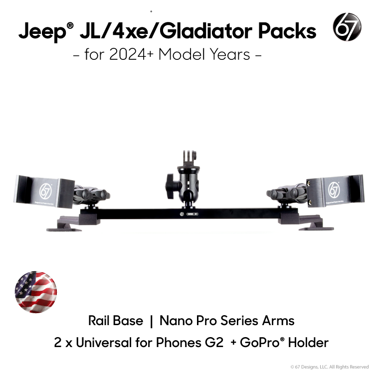 Jeep® JL - 4XE - Gladiator (2024+) Series 55 Rail Pack Options with Matte Black Carbon Fiber Arms
