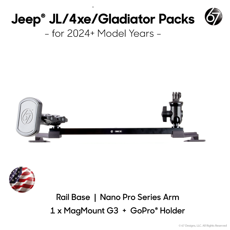 Jeep® JL - 4XE - Gladiator (2024+) Series 55 Rail Pack Options with Matte Black Carbon Fiber Arms