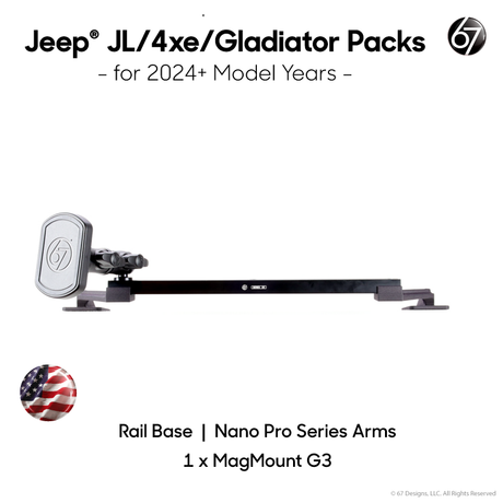 Jeep® JL - 4XE - Gladiator (2024+) Series 55 Rail Pack Options with Matte Black Carbon Fiber Arms