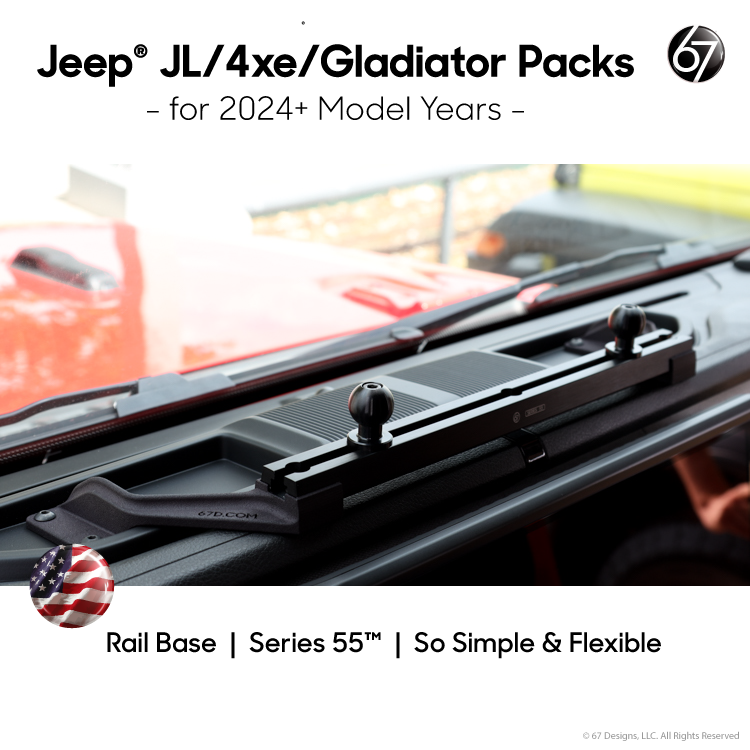 Jeep® JL - 4XE - Gladiator (2024+) Series 55 Rail Pack Options with Matte Black Carbon Fiber Arms