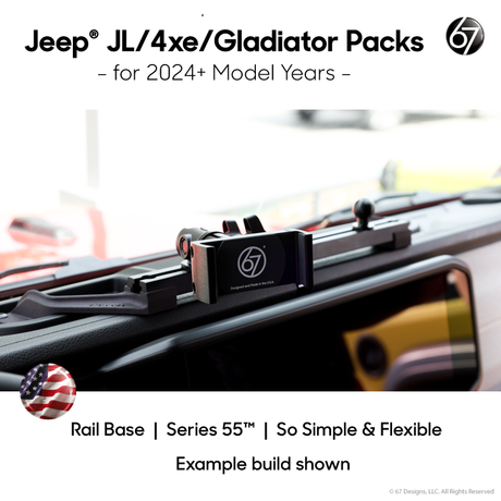 Jeep® JL - 4XE - Gladiator (2024+) Series 55 Rail Pack Options with Matte Black Carbon Fiber Arms