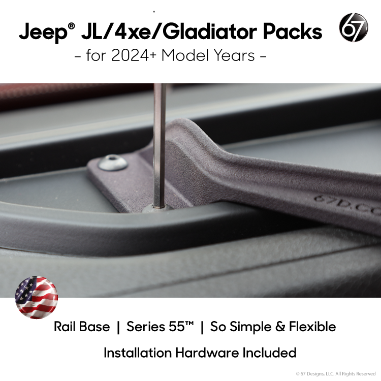 Jeep® JL - 4XE - Gladiator (2024+) Series 55 Rail Pack Options with Matte Black Carbon Fiber Arms