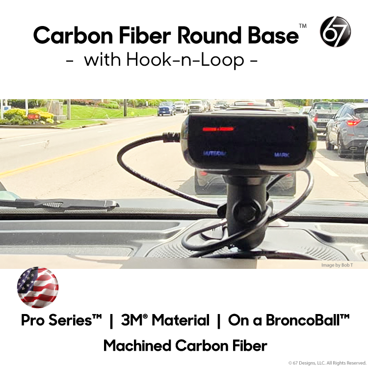 Carbon Fiber Round Base with Hook-n-Loop for Radar Detectors and other Devices