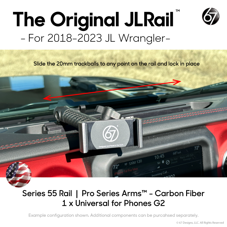 Jeep® JL Wrangler (2018-2023) Series 55 Rail Pack Options with Matte Black Carbon Fiber Arms