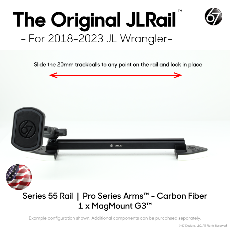 Jeep® JL Wrangler (2018-2023) Series 55 Rail Pack Options with Matte Black Carbon Fiber Arms