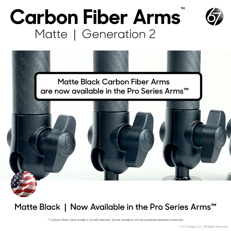 Carbon Fiber Arms - 20mm and 1" Clamps (Matte)