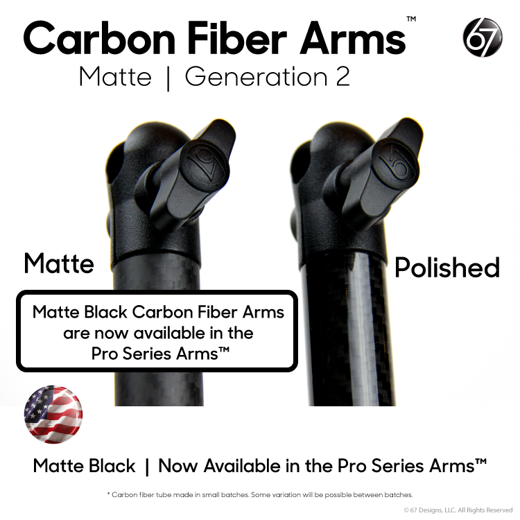 Carbon Fiber Arms - 20mm and 1" Clamps (Matte)