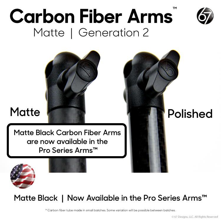 Carbon Fiber Arms - 1" and 1" Clamps (Matte)