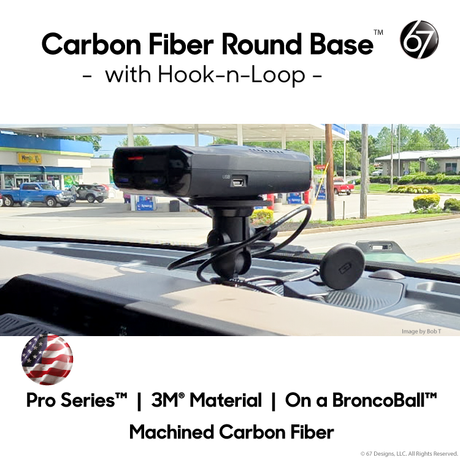 Carbon Fiber Round Base with Hook-n-Loop for Radar Detectors and other Devices