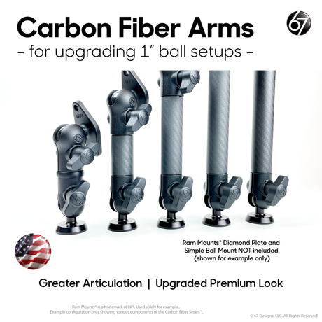 Carbon Fiber Arms - 20mm and 1" Clamps (Matte)