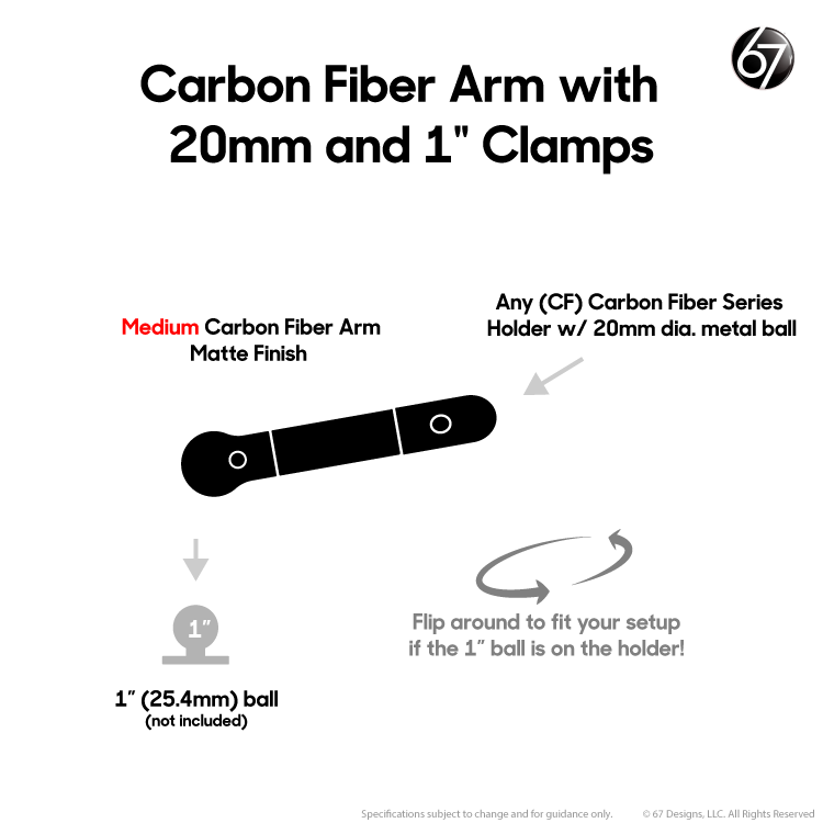 Carbon Fiber Arms - 20mm and 1" Clamps (Matte)