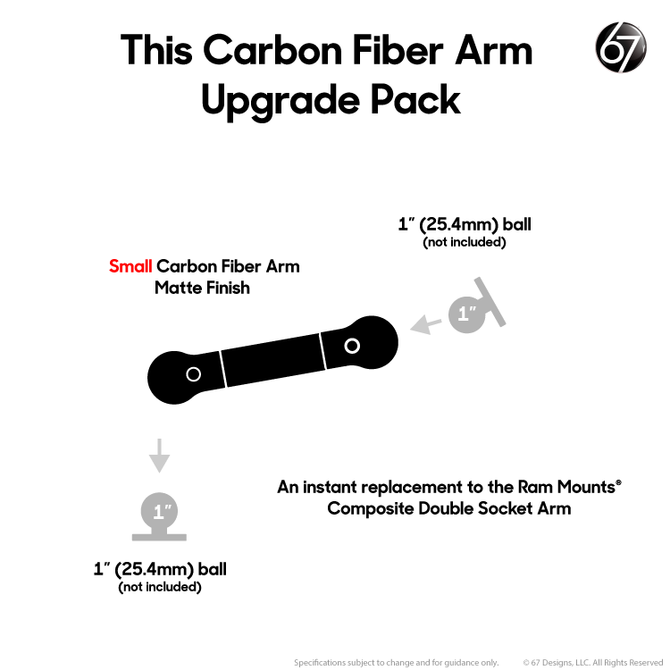 Carbon Fiber Arms - 1" and 1" Clamps (Matte)
