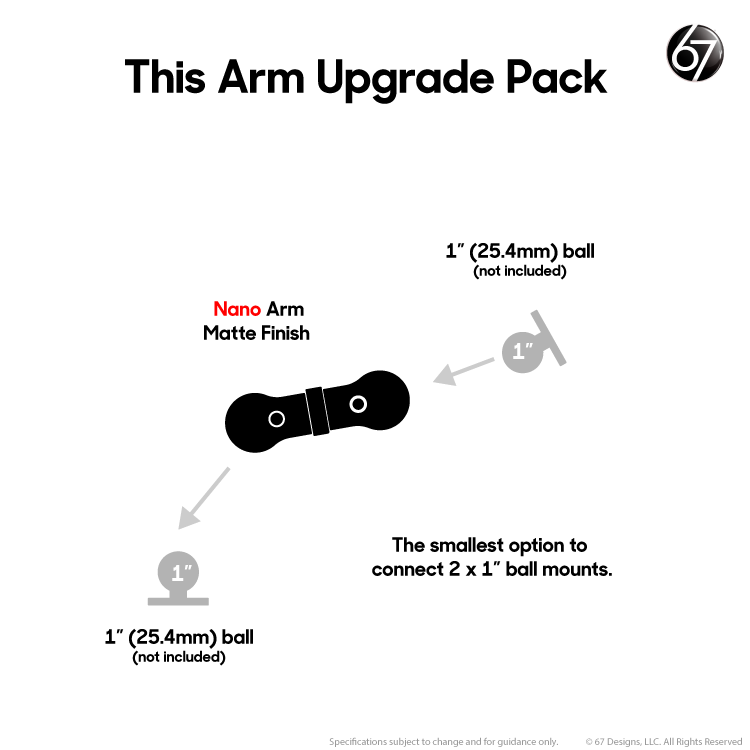 Carbon Fiber Arms - 1" and 1" Clamps (Matte)