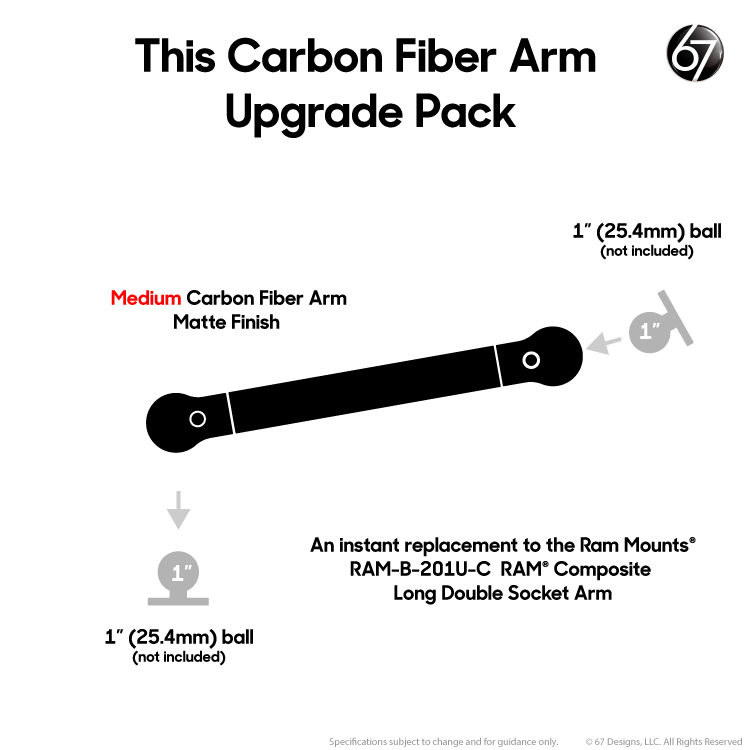 Carbon Fiber Arms - 1" and 1" Clamps (Matte)