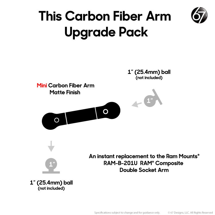 Carbon Fiber Arms - 1" and 1" Clamps (Matte)