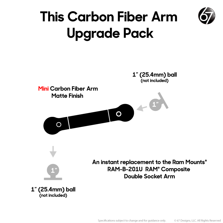 Carbon Fiber Arms - 1" and 1" Clamps (Matte)